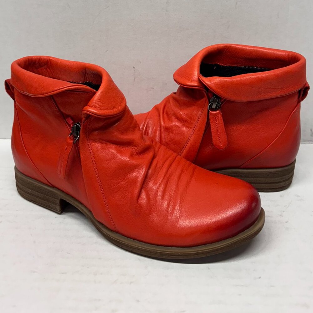 MIZ MOOZ RUCHED SOFT LEATHER BOOTIE SIDE ZIP RED 37EU / 7US NEW # Z-245 - Picture 7 of 7